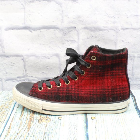 CONVERSE Woolrich Lumberjack Red Black Plaid High Tops Sneakers Size M 8 / L 10